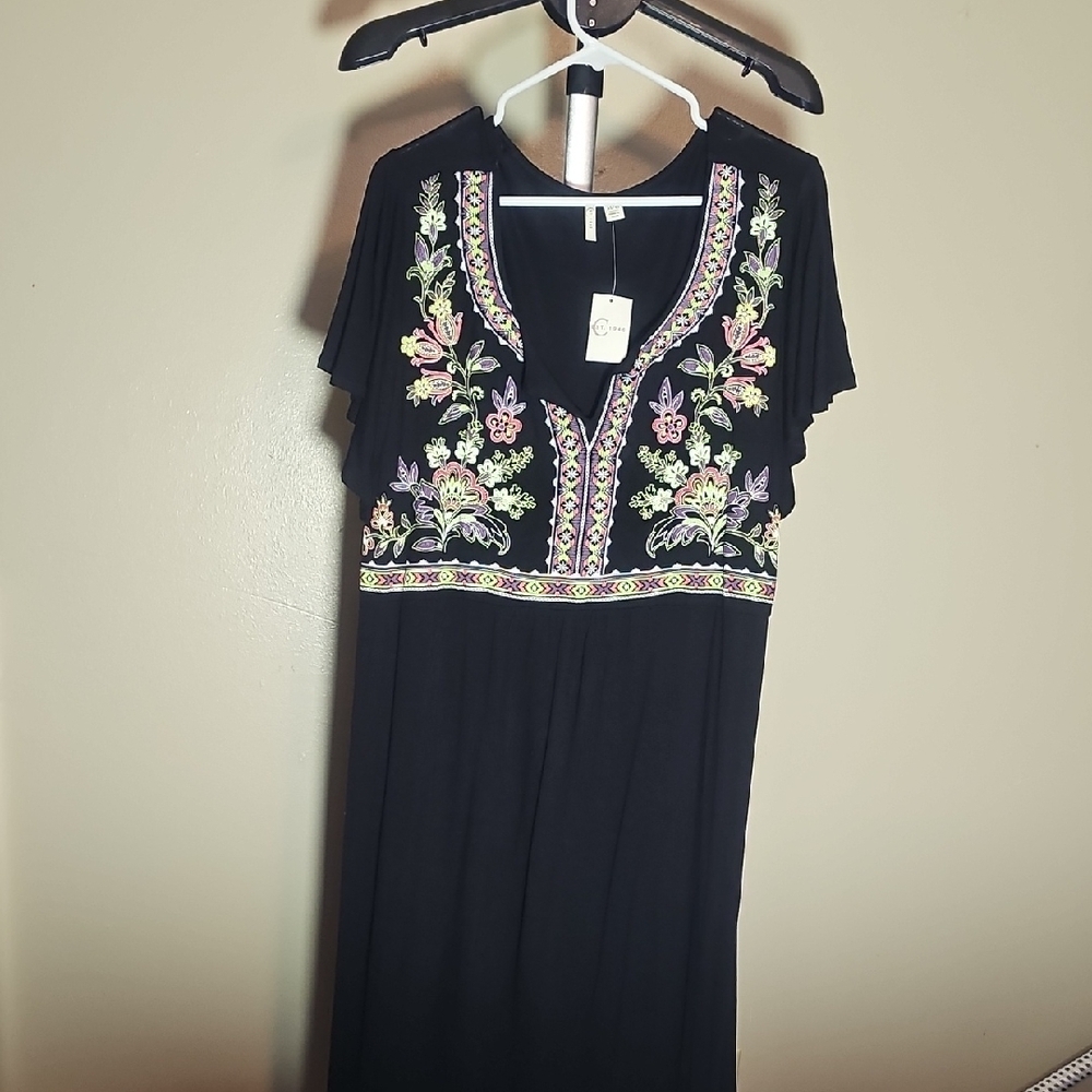 Cato Black and Pink Midi Sundress with Flutter Sleeves